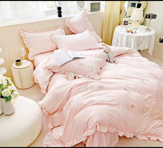 Lenjerie din Bumbac Fin 4 Piese cu volane