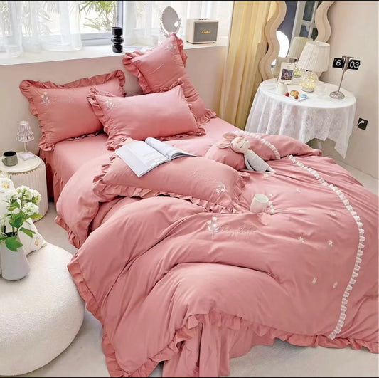 Lenjerie din Bumbac Fin 4 Piese cu volane