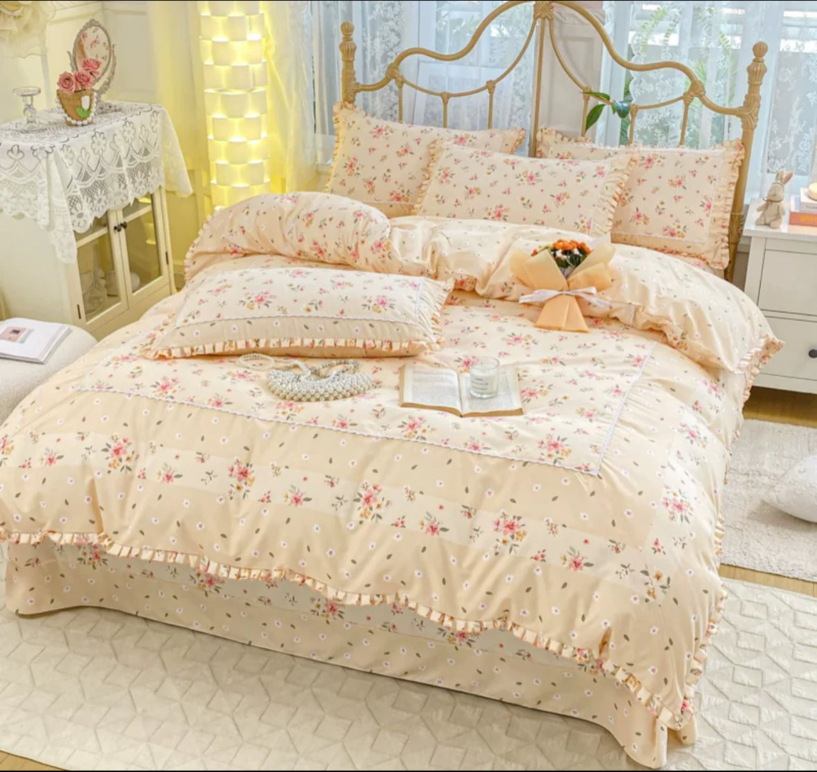 Lenjerie din Bumbac Fin 4 Piese cu volane