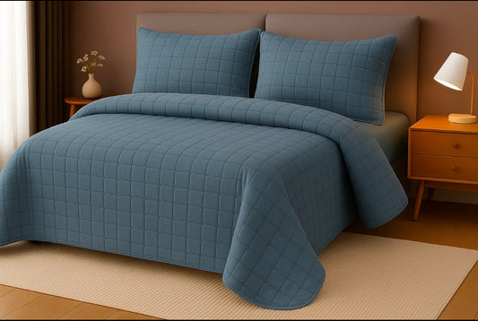 Set cuvertura albastru DeLux-Eleganta si confort pentru orice dormitor(4 piese)