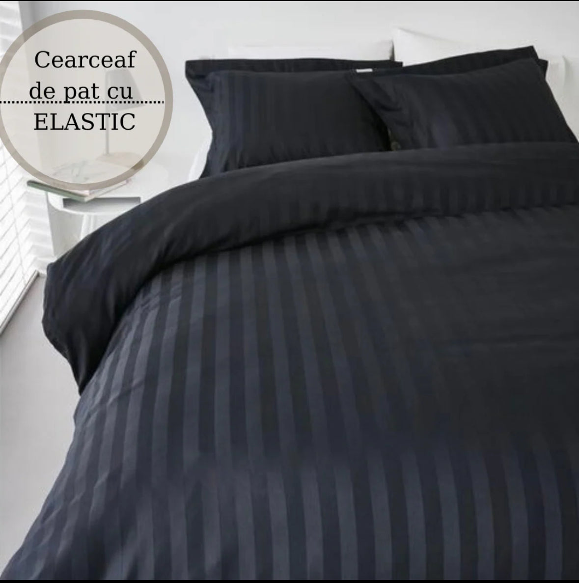 Lenjerie de pat dublu,180/200,Damasc Finetat DeLuxe,cu ELASTIC,6 piese