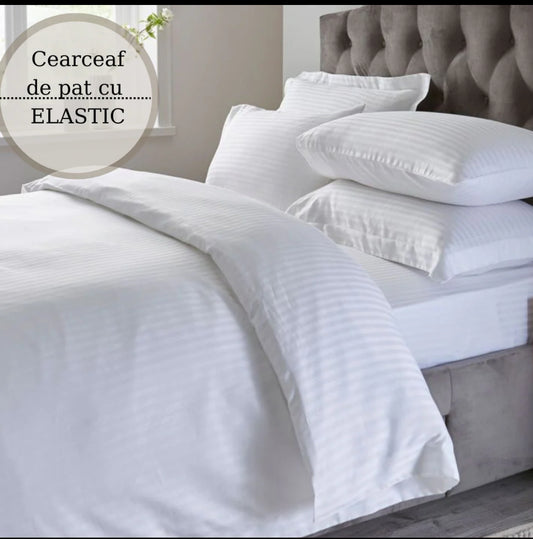 Lenjerie HoReCa,180/200,Damasc DeLux cu ELASTIC,6 piese