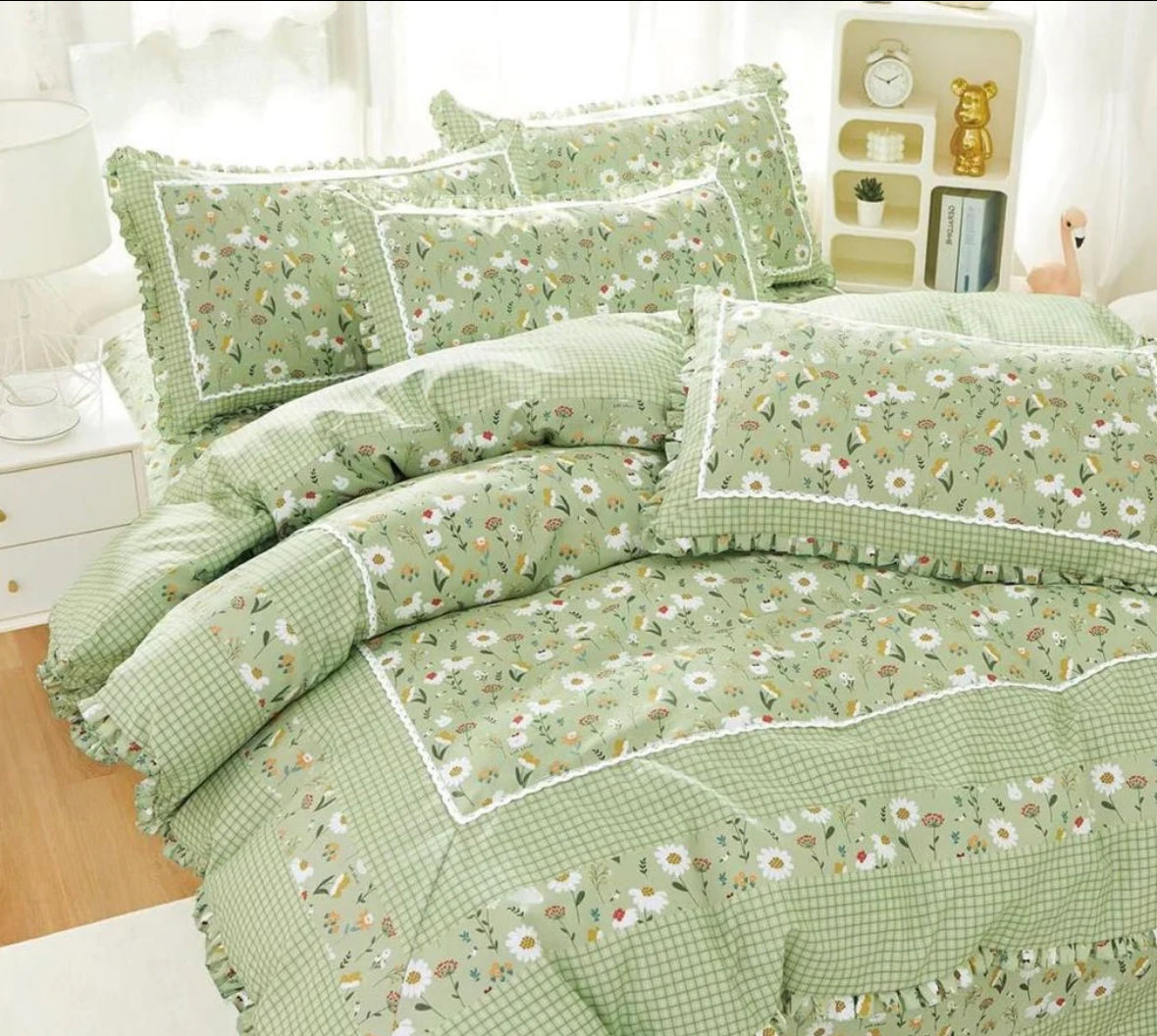 Lenjerie din Bumbac Fin 4 Piese cu volane