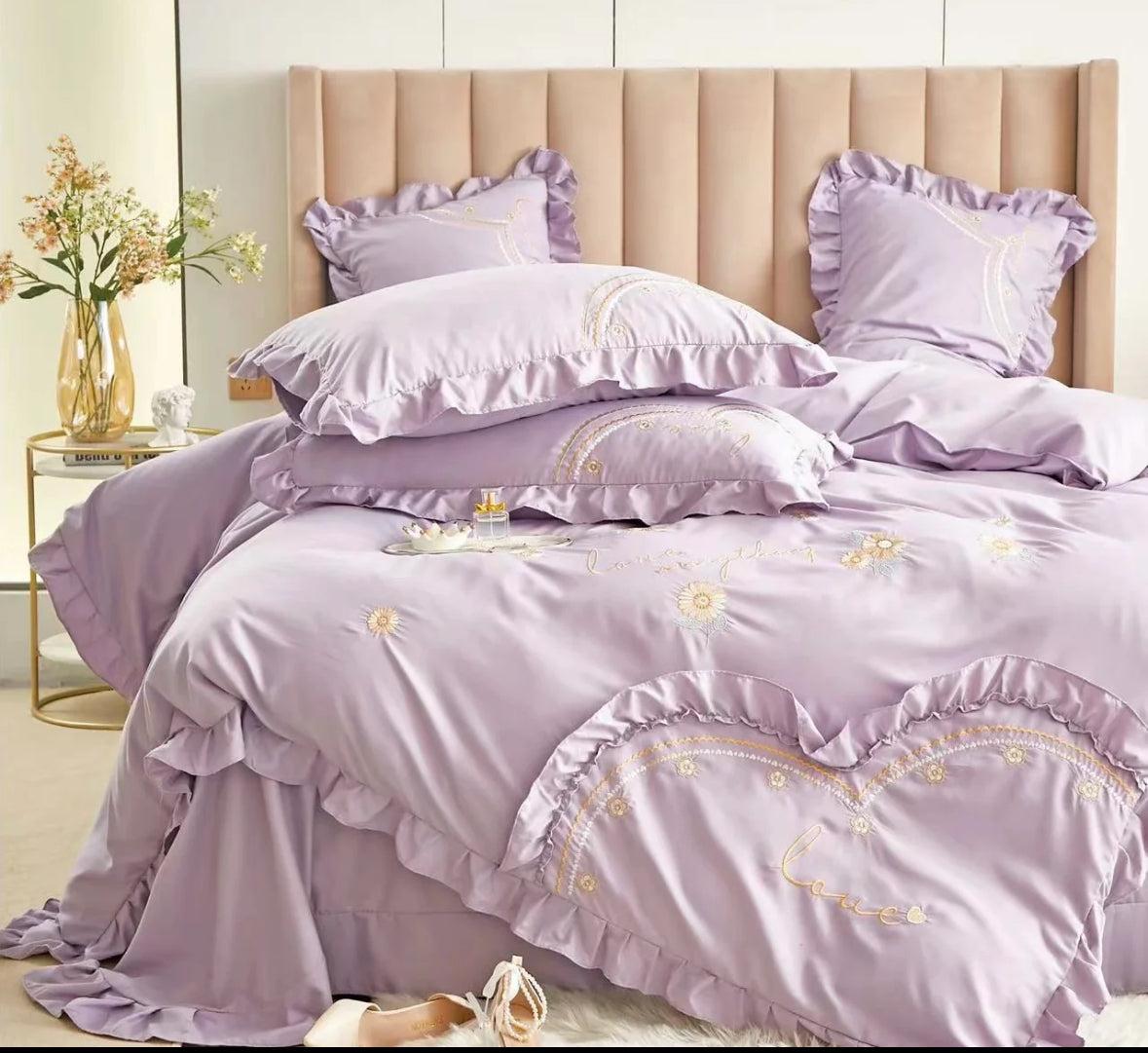 Lenjerie din Bumbac Fin 4 Piese cu volane