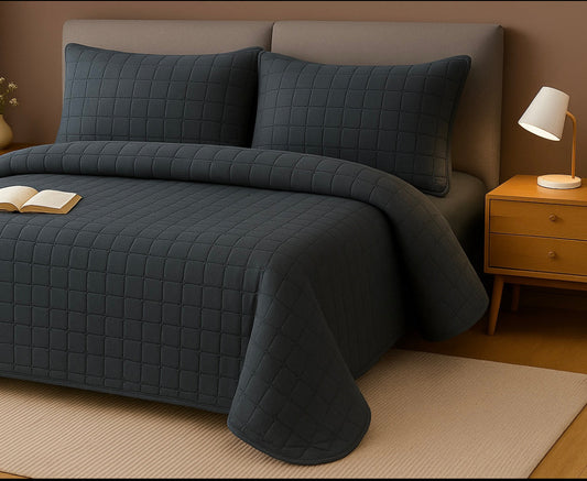 Set cuvertura gri inchis DeLux-Eleganta si confort pentru orice dormitor(4 piese)