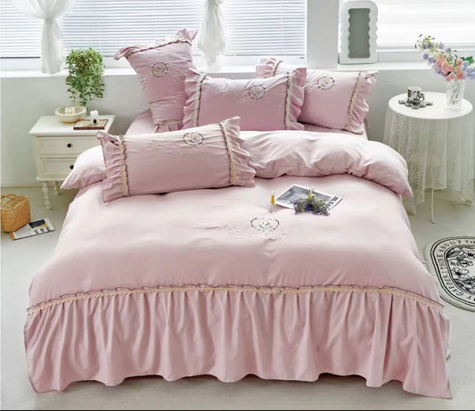 Lenjerie din Bumbac Fin 4 Piese cu volane