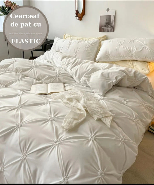 Lenjerie de pat elastic,cu PLIURI,6 piese