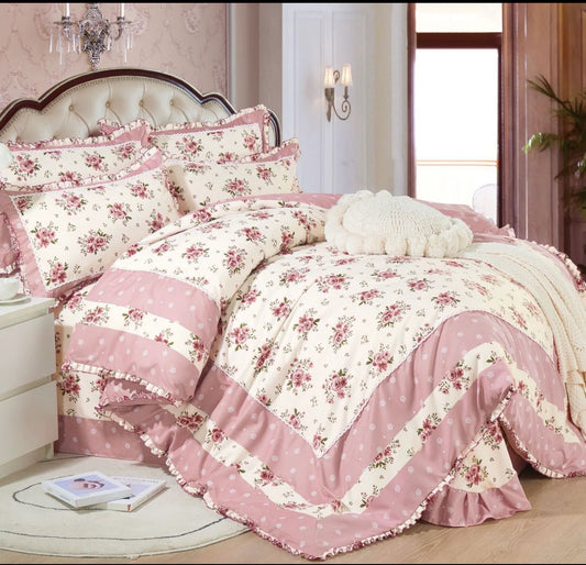 Lenjerie din Bumbac Fin 4 Piese cu volane