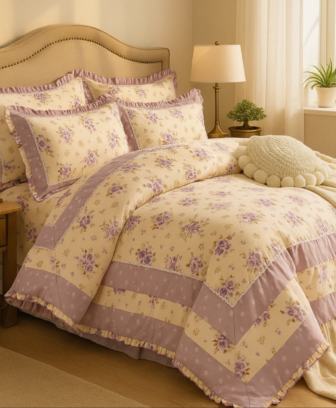 Lenjerie din Bumbac Fin 4 Piese cu volane