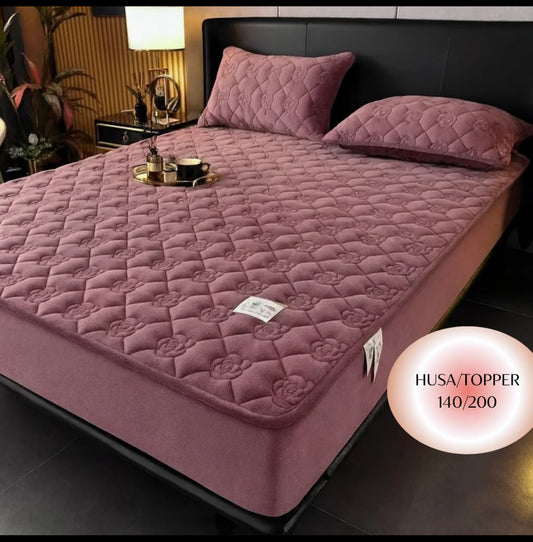 Topper 140/200 pentru saltea cu elastic,+2 fete de perna