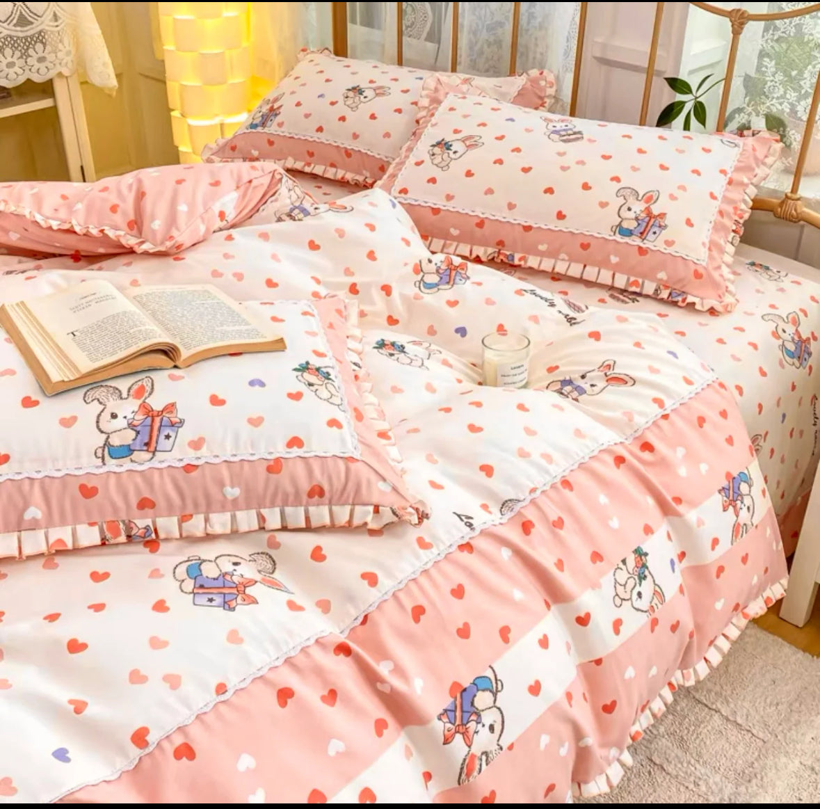 Lenjerie din Bumbac Fin 4 Piese cu volane