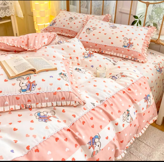 Lenjerie din Bumbac Fin 4 Piese cu volane