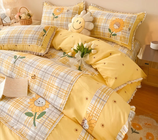 Lenjerie din Bumbac Fin 4 Piese cu volane