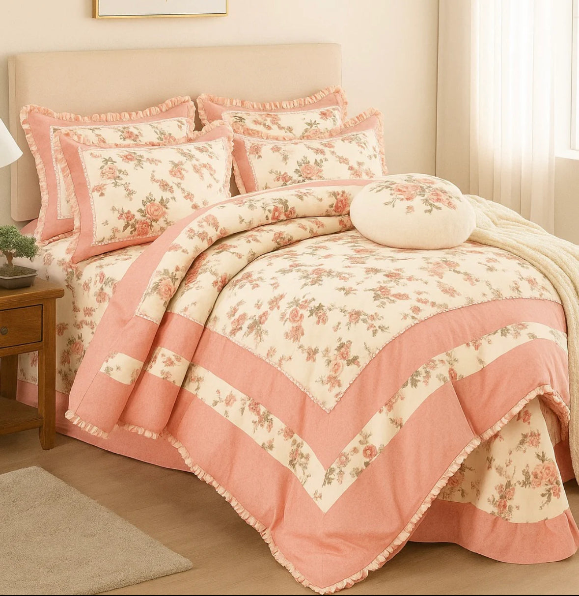 Lenjerie din Bumbac Fin 4 Piese cu volane