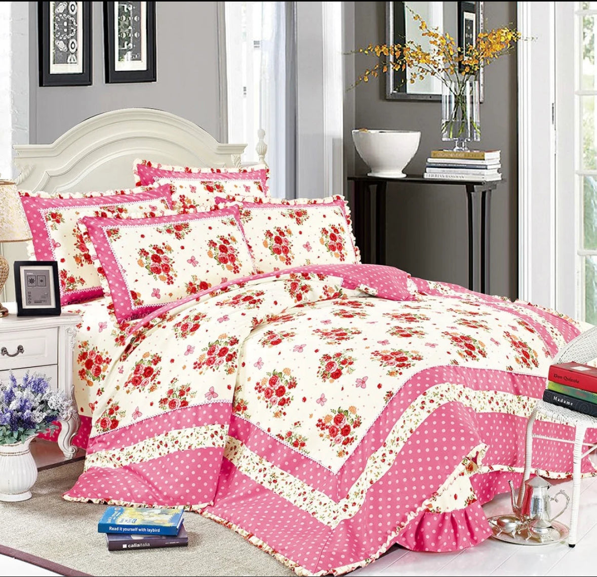 Lenjerie din Bumbac Fin 4 Piese cu volane