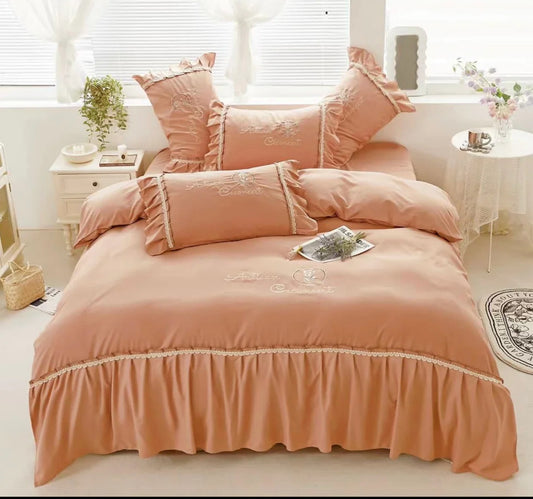 Lenjerie din Bumbac Fin 4 Piese cu volane