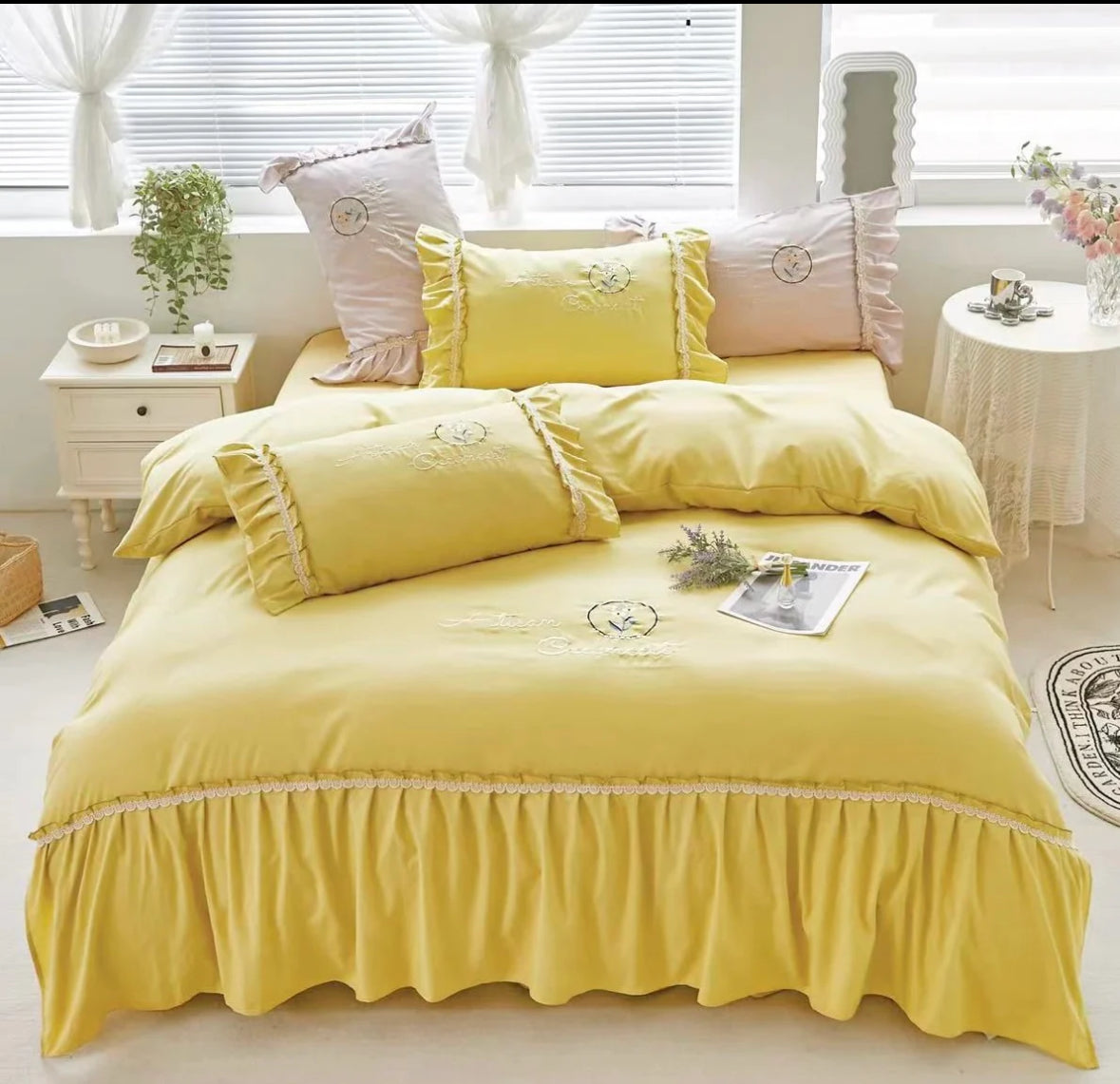 Lenjerie din Bumbac Fin 4 Piese cu volane